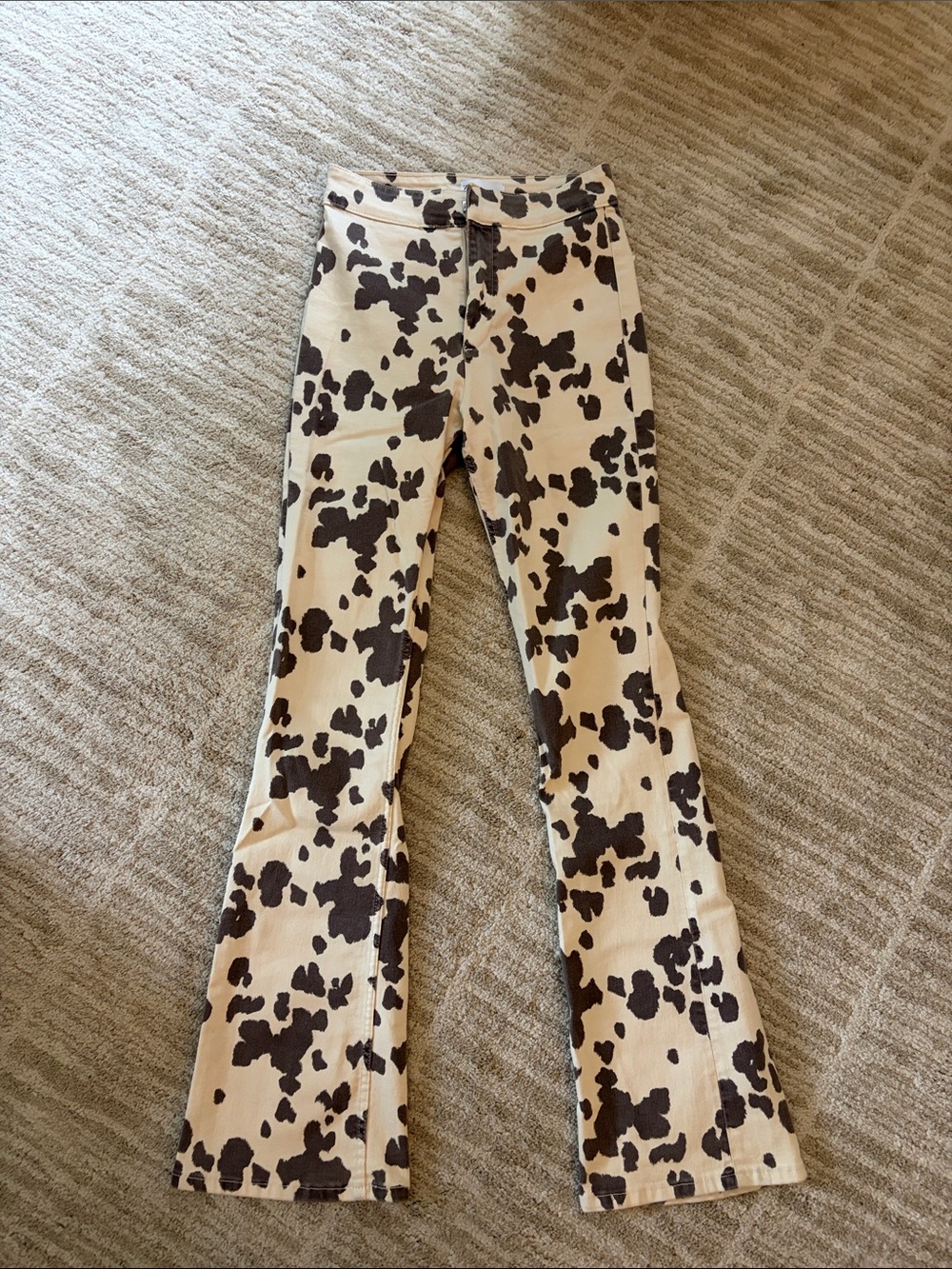 Zara High-Rise Flare Cow Print Pants